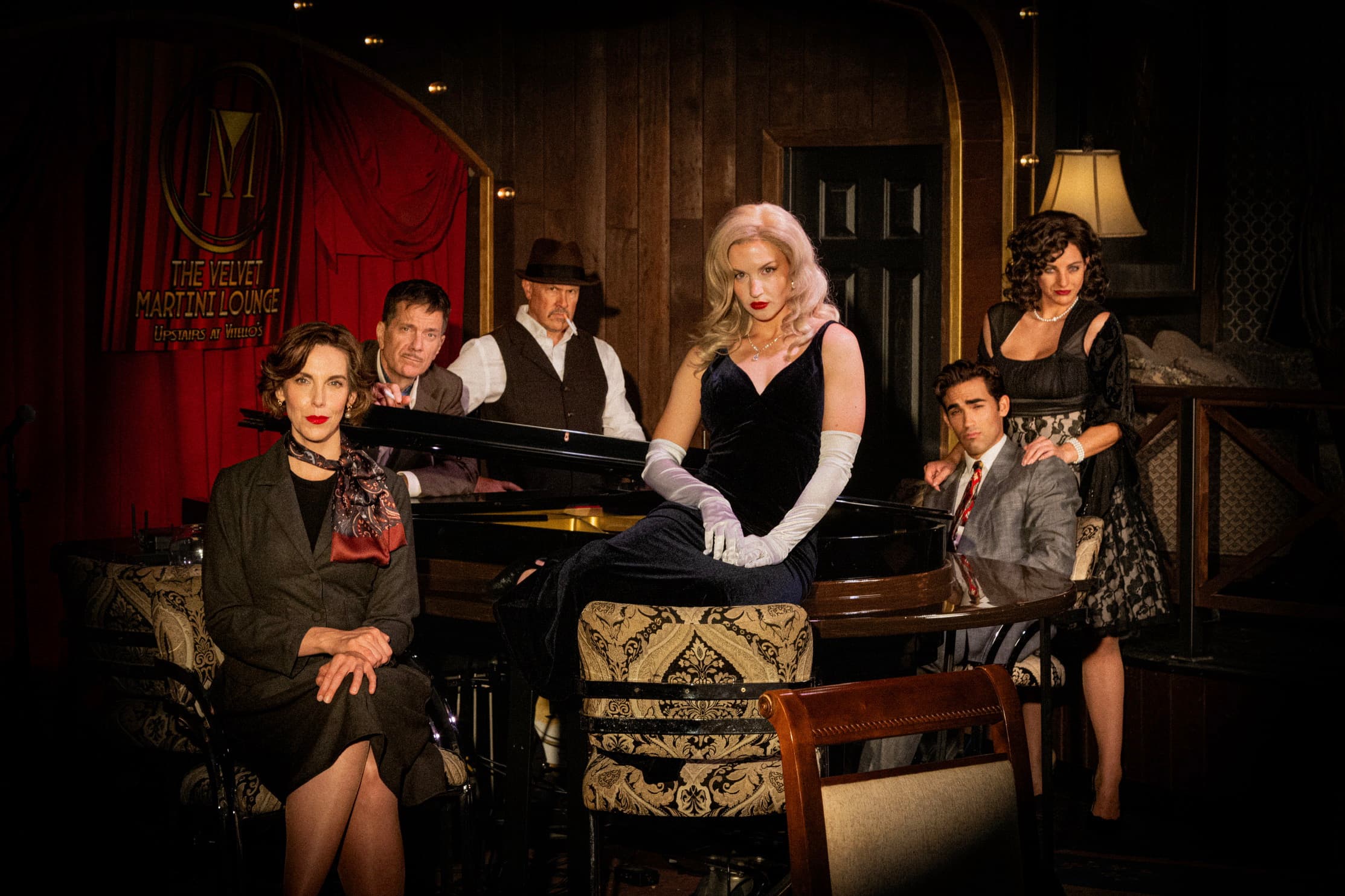 The cast of A Killer Night in Studio City gathered inside the Velvet Martini Lounge
