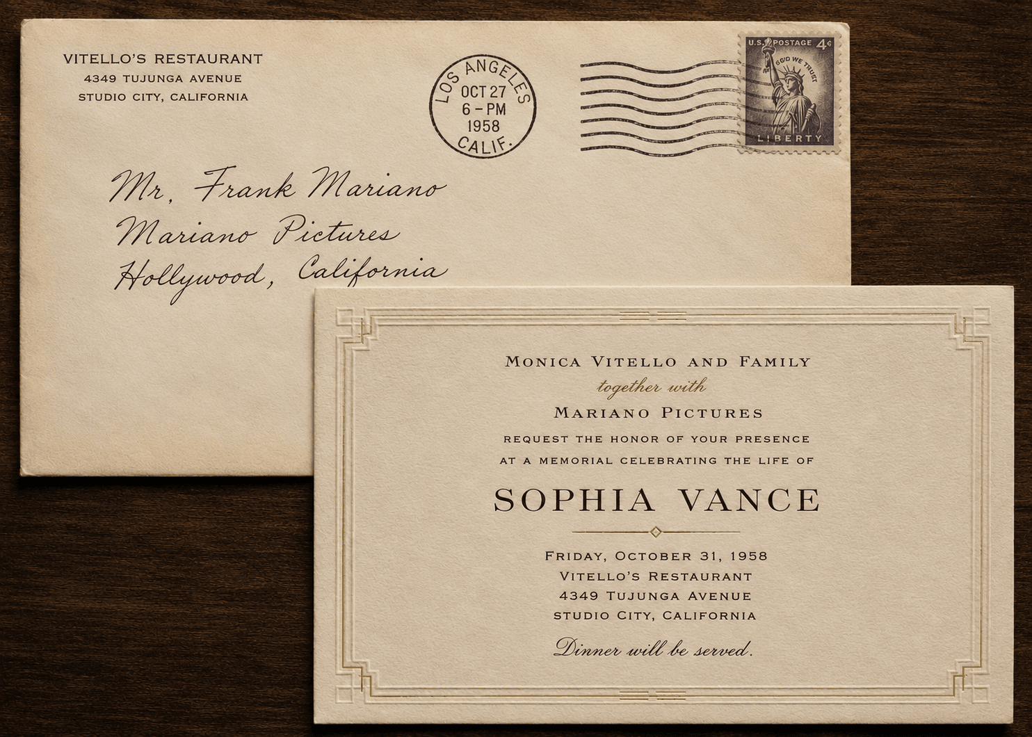 Sophia Vance memorial invitation